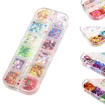 

12 Grid Nail Sequins Paillette Irregular Flakes Nail Art Decoration Mirror Glitter Foil Paper