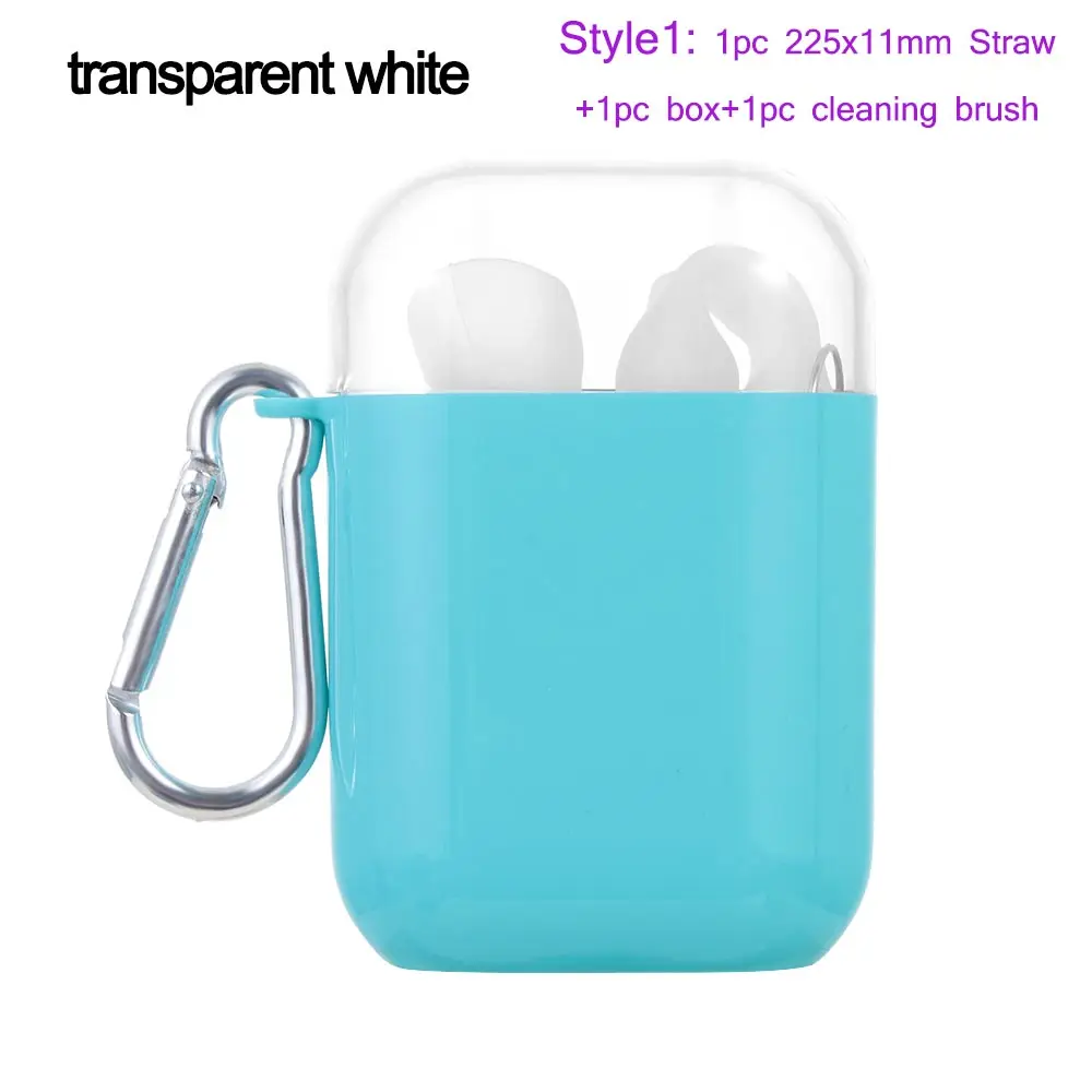 Style1 white 3 шт./компл. Складная Силиконовая трубочка многоразовая гнущаяся соломинка для напитков с футляром для переноски и щетка для чистки путешествий домашние Вечерние - Color: Style1 white