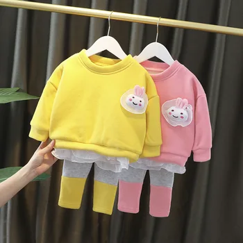 

KINE PANDA Winter Baby Girl Clothes Toddler Kids Clothes Set Girls Pullover Sweatshirt Pants 1 2 3 4 5 Years Old Rabbit Clothing