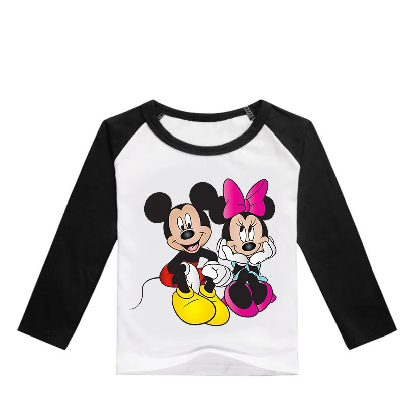 Коллекция года, весенние детские футболки с длинными рукавами с рисунком Микки и Минни одежда для маленьких мальчиков детская футболка для девочек, костюмы для малышей, толстовка - Цвет: White Black