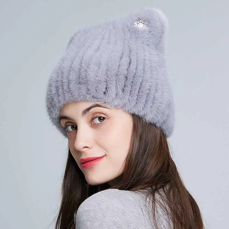 Light Blue Шапки, шапки, зимние теплые шляпки, женские милые меховые шапки с кошачьими ушками, толстые плюшевые шапки, Женские Повседневные вязаные шерстяные шапки, шапки, женские шапки - Цвет: Light Blue