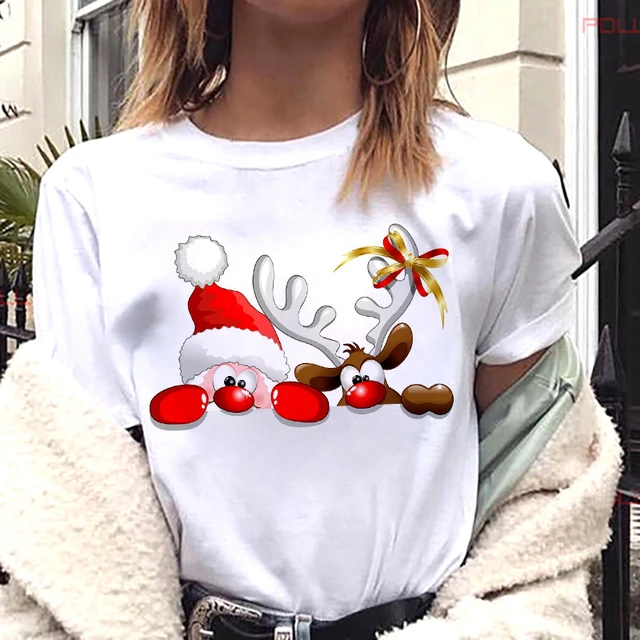 Camisetas de Navidad para mujer, Camisa de Santa Claus a la moda con dibujos renos, divertidas, estampadas _ - AliExpress Mobile