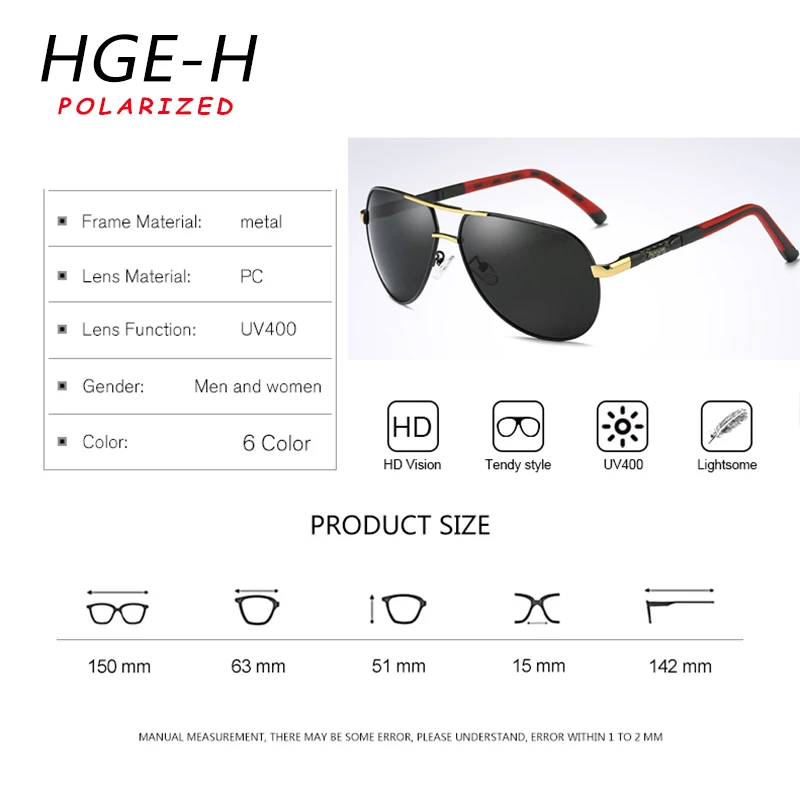 HGE-H, классический стиль, пилот, поляризационные солнцезащитные очки для мужчин, высокое качество, авиационный сплав оправа для очков, Ретро стиль, солнцезащитные очки для мужчин KD154