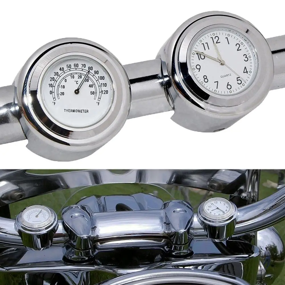 22 25MM Motorcycle Handlebar Clock Thermometer Moto Handlebar Mount