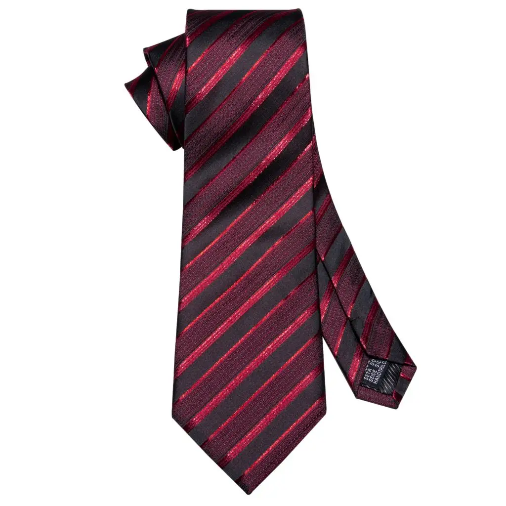 Barry.wang New Red Men Wedding Tie Handkerchief Cufflinks Boutonniere Set Striped Silk Neck Ties For Men Gifts Fahsion Desingers