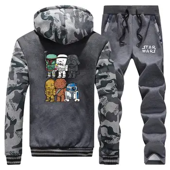 

Winter Men Camouflage plus velvet padded Hoodie Jacket + Pant Thick Warm suits hooded tracksuit casual comfort streetwear pants