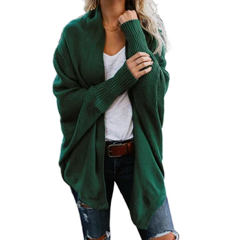

Women Knitted Sweater Warm Autumn Winter Fashion Solid Tops Loose Soft Open Front Batwing Sleeve Workwear Street Cotton Blend