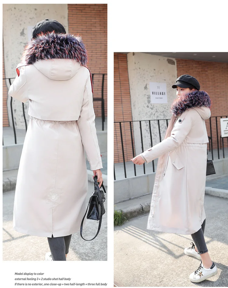 Winter New Style Thick plus Velvet Removable Shoulder over-the-Knee Long Hooded Large Fur Collar Women Coat Warm Cotton Coat