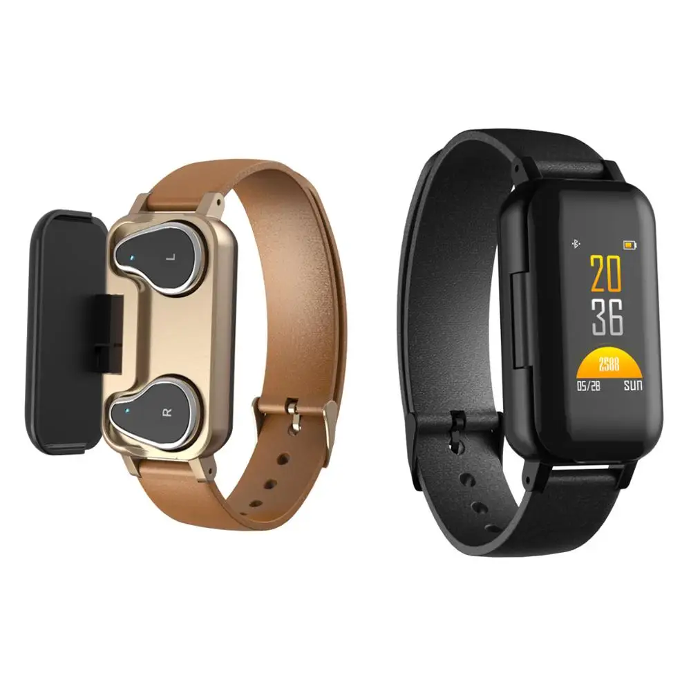 

T89 TWS Smart Binaural Bluetooth 5.0 Headphone Fitness Bracelet Heart Rate Monitor Sport Watch headsets 2-in-1