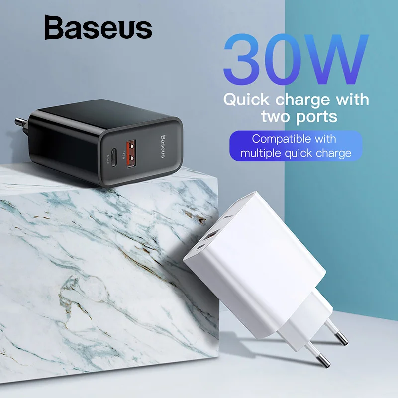 Baseus 30 Вт Быстрая зарядка 4,0 3,0 USB зарядное устройство для Xiaomi huawei 5A Supercharge Dual usb type C PD 3,0 быстрое зарядное устройство для iPhone X XS