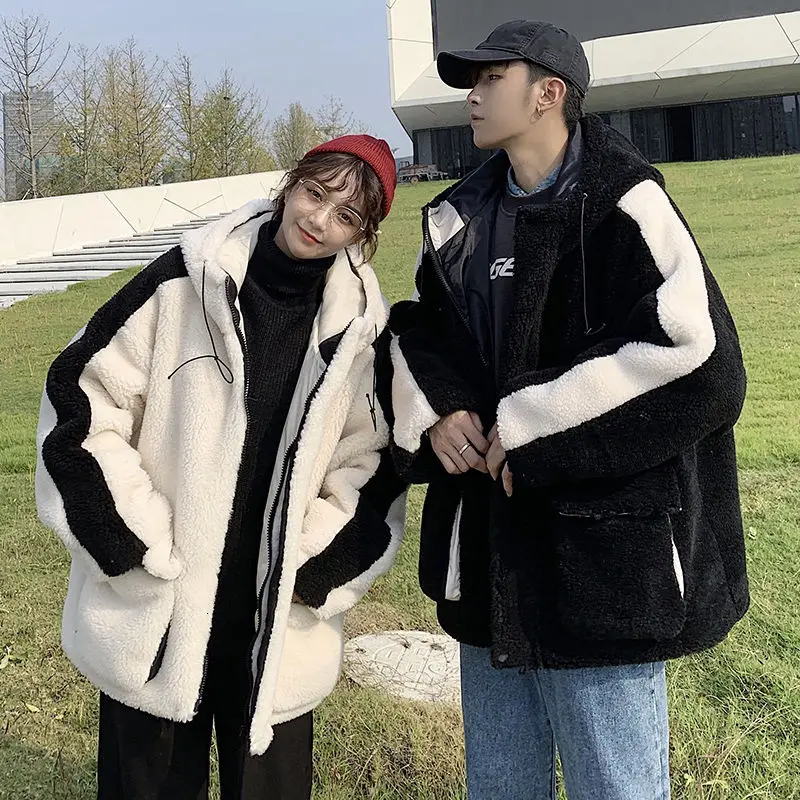 

Winter Lamb Fur Jacket Men's Parka Warm Fashion Casual Hooded Short Coat Men Clothes Streetwear Loose Couple Thicken Jacket