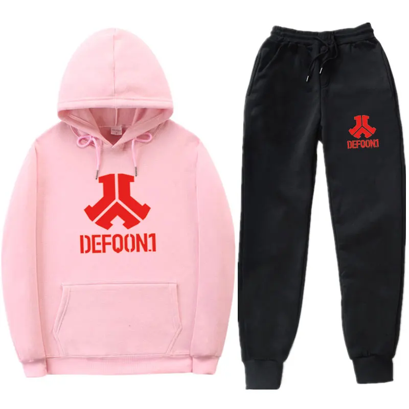 defqon 1 рок-группа хип-хоп Мужская Толстовка зима осень уличная повседневная шерстяная Толстовка Пуловер брюки Повседневный Спортивный костюм - Цвет: Pink MK0314
