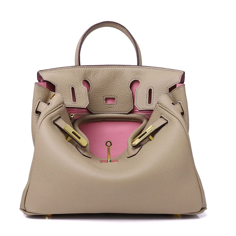 25 gray pink Новая натуральная кожа сумка роскошный дизайн первый слой воловья кожа Стильная галька платиновая сумка женская сумка на плечо - Цвет: 25 gray pink