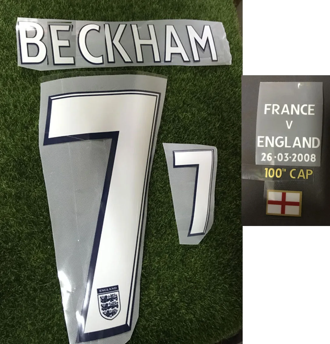 2008 Beckham Nameset с информацией о матче 100 год Англия-Франция 26 марта 2008 печать железная футбольная нашивка