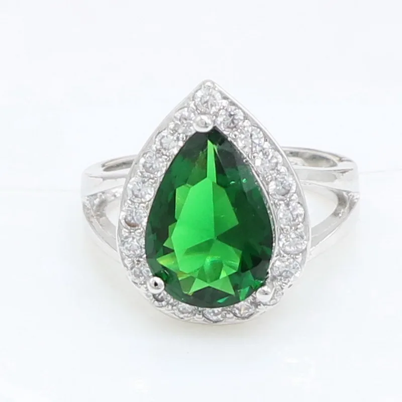 Xutaayi Classic Women Engagement Party Jewelry Big Tear Drop Green Crystal Rings with Zirconia Stones R_1324 wedding rings engagement rings crystal rings