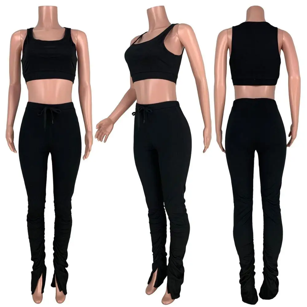 Summer New Sweatsuit Slim Crop Top Tracksuit Female Sets Casual Long Pants Sportswear Two Piece Outfits for Women F993