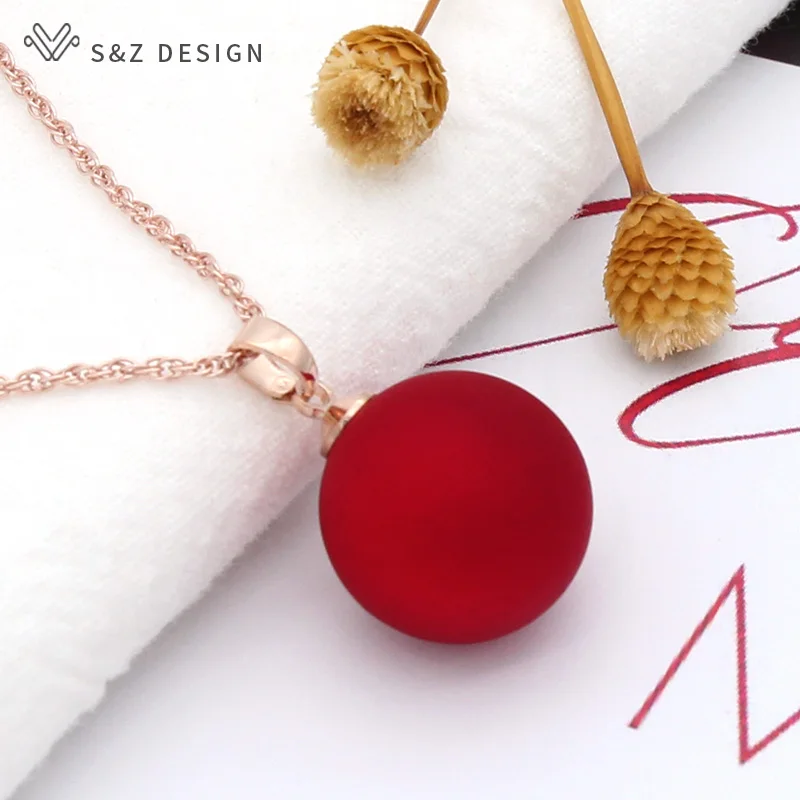 S&Z DESIGN Fashion Big Round Pearl Pendant Necklace For Women Wedding 585 Rose Gold Color Classic Jewelry