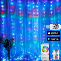 Garland Curtain LED String Lights16 Colors Remote Waterfall Christmas New Year Fairy Light For Home Bedroom Window Decor