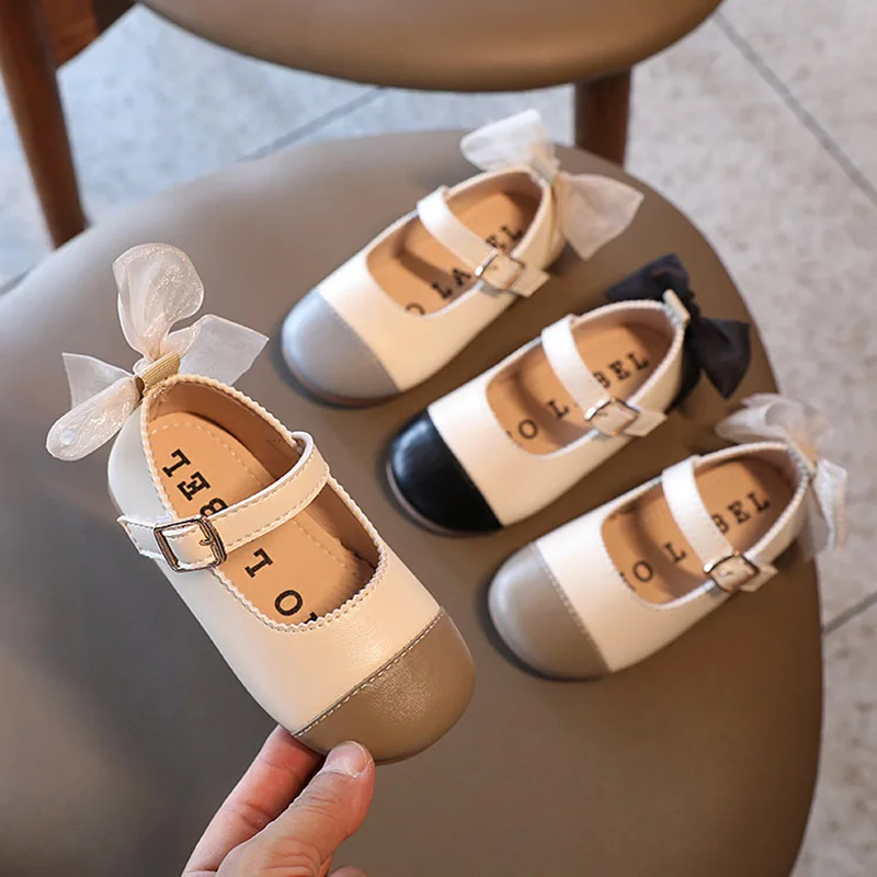 Girls Shoes Back Bow Princess Kids Mixed Colors Mary Janes Baby Children Leather Dance White Shallow Toddlers |