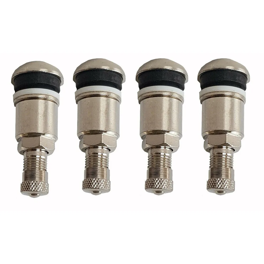 

4pcs Tyre Valve Bolt In Stem Tubeless Valve Stem Cap ForAlloys Wheels Chrome Silver Metal Car Van