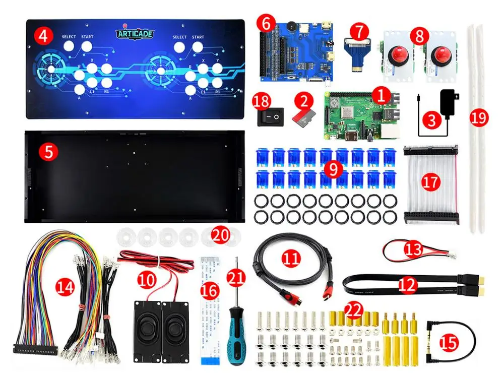 Arcade-C-2P Waveshare Arcade-C-2P, игровой автомат работает от Raspberry Pi, 2 проигрывателя - Комплект: Arcade-C-2P