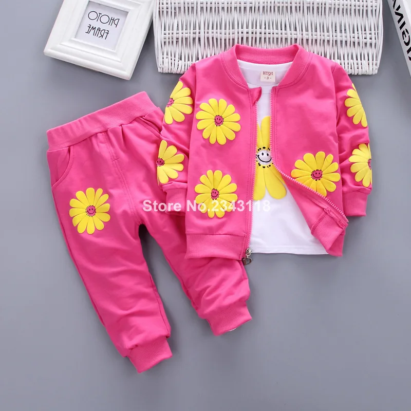 

2019Spring and Autumn Baby Clothes Sets for Girls Coat+t Shirt+pant Treasure Three Pieces New Children's Suit Cotton 0-4 Ages