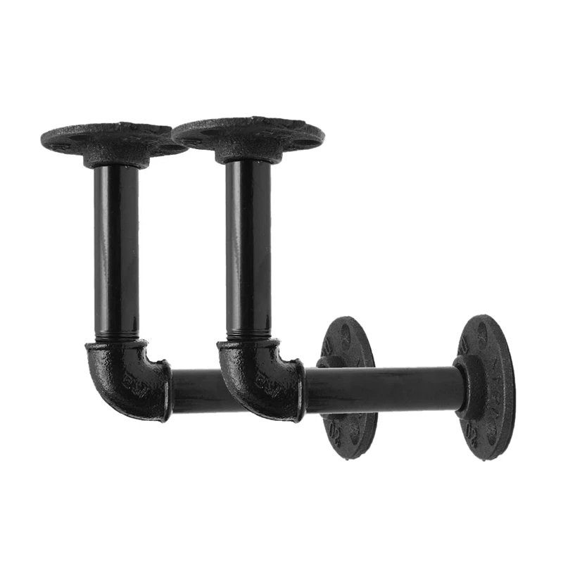 Best Steampunk Industrial Rack 9Cm Iron Pipe Shelf Bracket for Book Shoes Shop Floating Shelves Shelf Holder 2Pcs Black