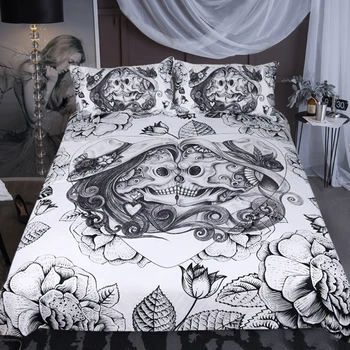 

Halloween Skull Bride Bed Bedding Duvet Cover Sets Cartoon Adults Bedclothes Pillowcase Soft US Twin/Queen/King Bed Linen Set