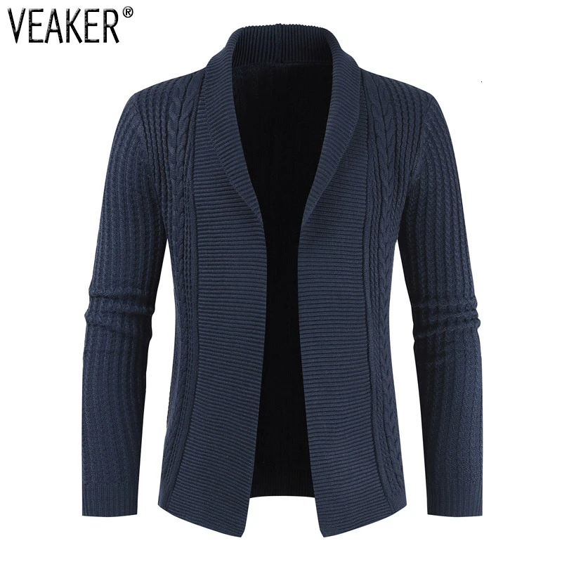 Мужской приталенный кардиган однотонный вязаный с длинным рукавом повседневная