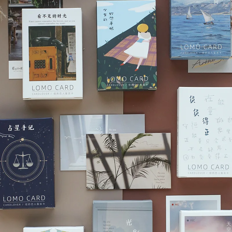 27/28pcs Cartoon Business Cards Birthday Hand Drawn Postcard MINI Message Card Flowers Envelope Postcards Student Stationary