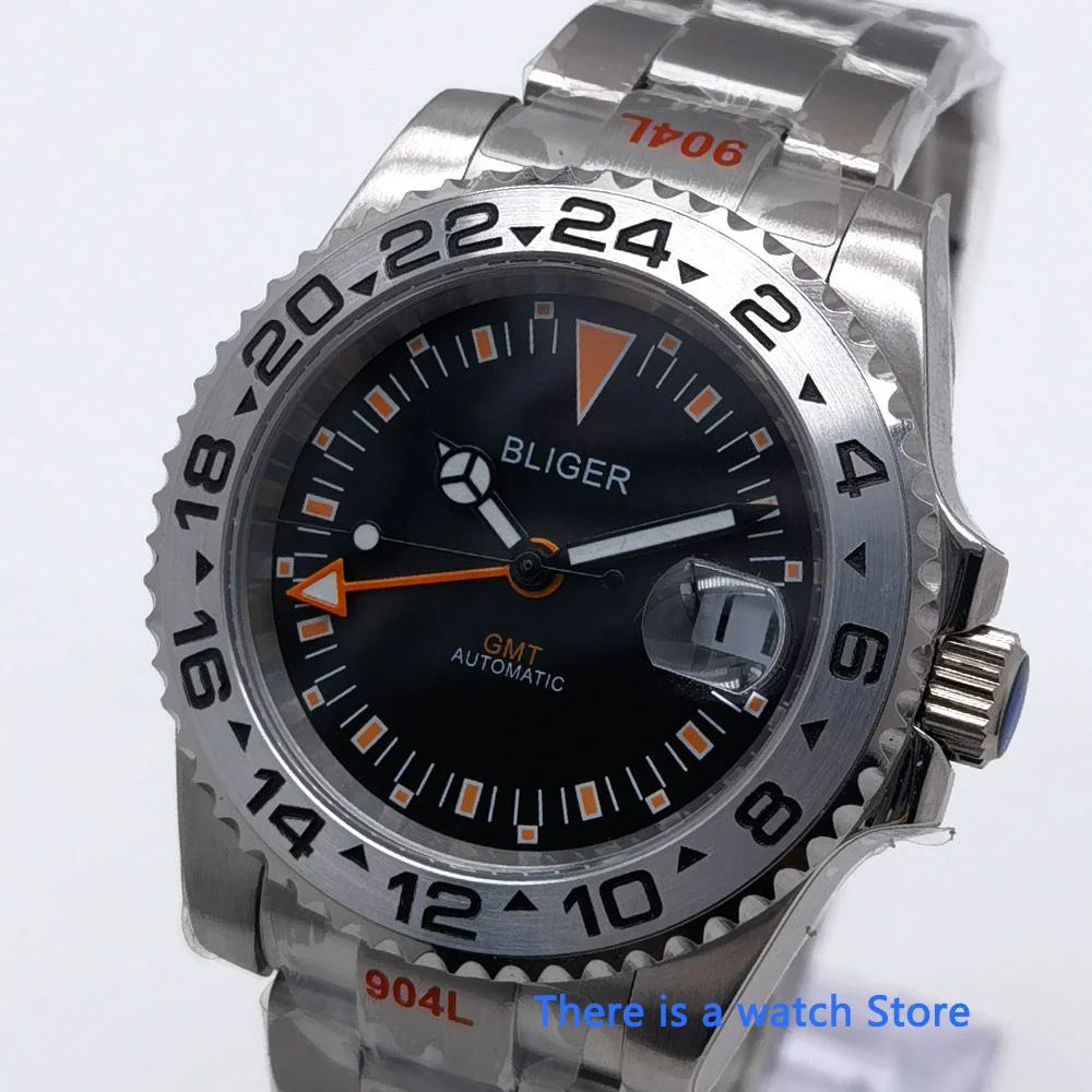 

Bliger 40mm/43mm Men's GMT Automatic Watch Sapphire Glass Rotating Bezel Mingzhu 3804 Movement Luminous Marks Wristwatch