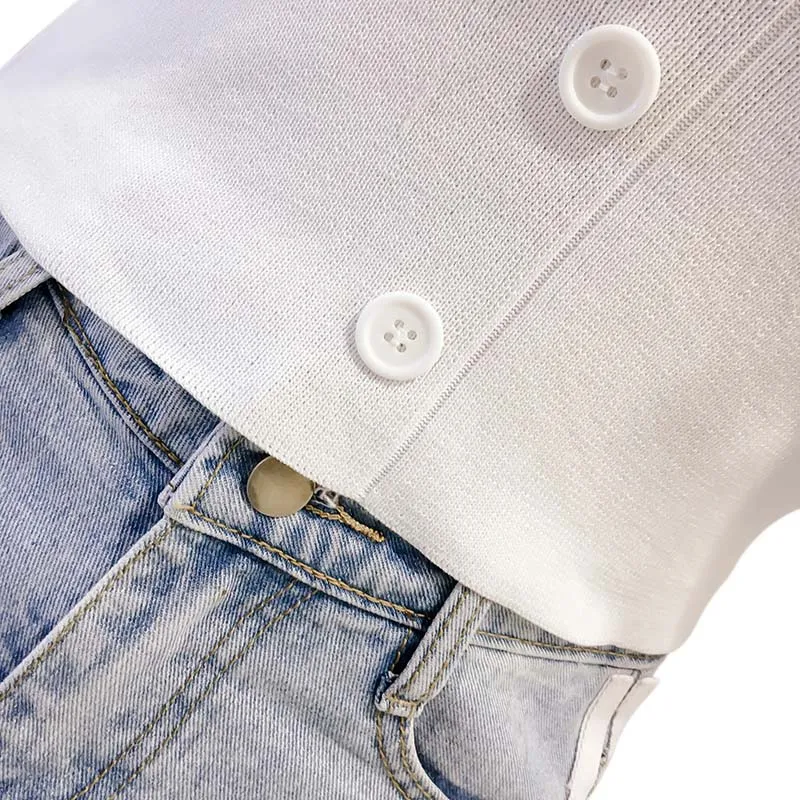 K2 Стильный вязаный однотонный Повседневный Топик с широкими бретельками, корейские женские тонкие топики на пуговицах, сексуальные летние Простые Топы Y5