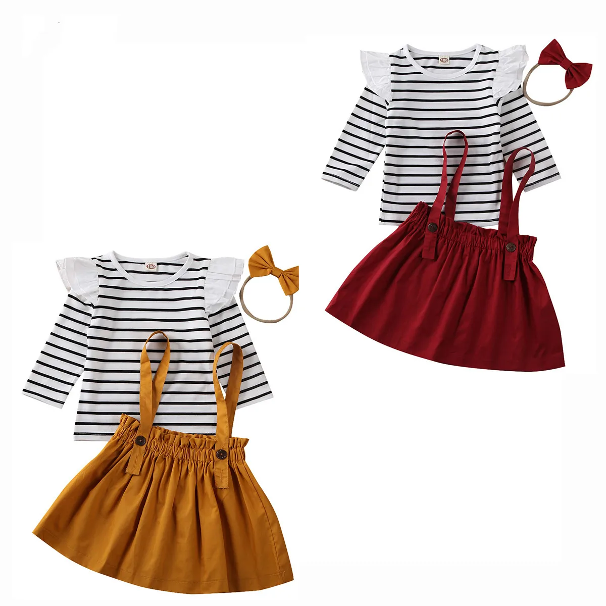 Наборы детской одежды из 3 предметов для маленьких девочек полосатая футболка с