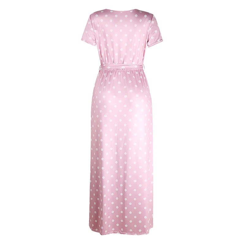 Fashion Women Summer Dress New Sexy V-neck Short Sleeve Polka Dot Print Women Long Maxi Dress Ladies Clothes CDR1875 (2)