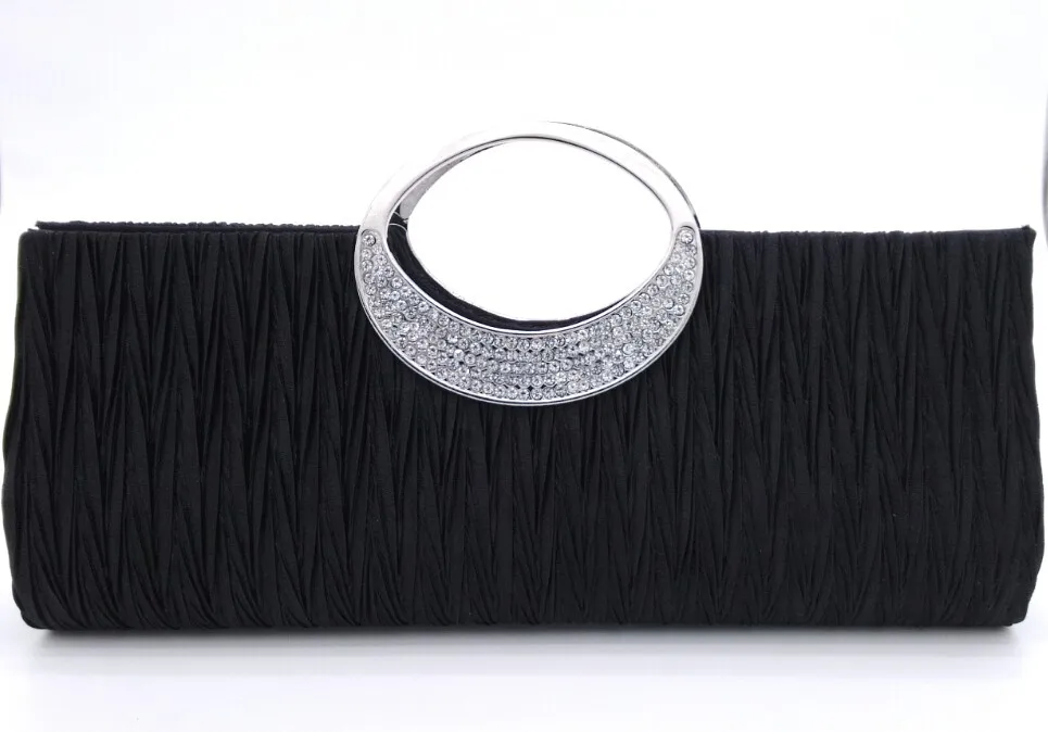 IMIDO New Hardware Arm-in-arm with Rhinestone Pleats Fashion Classic Ladies Evening Bag Evening Bag Clutches Women - Color: black