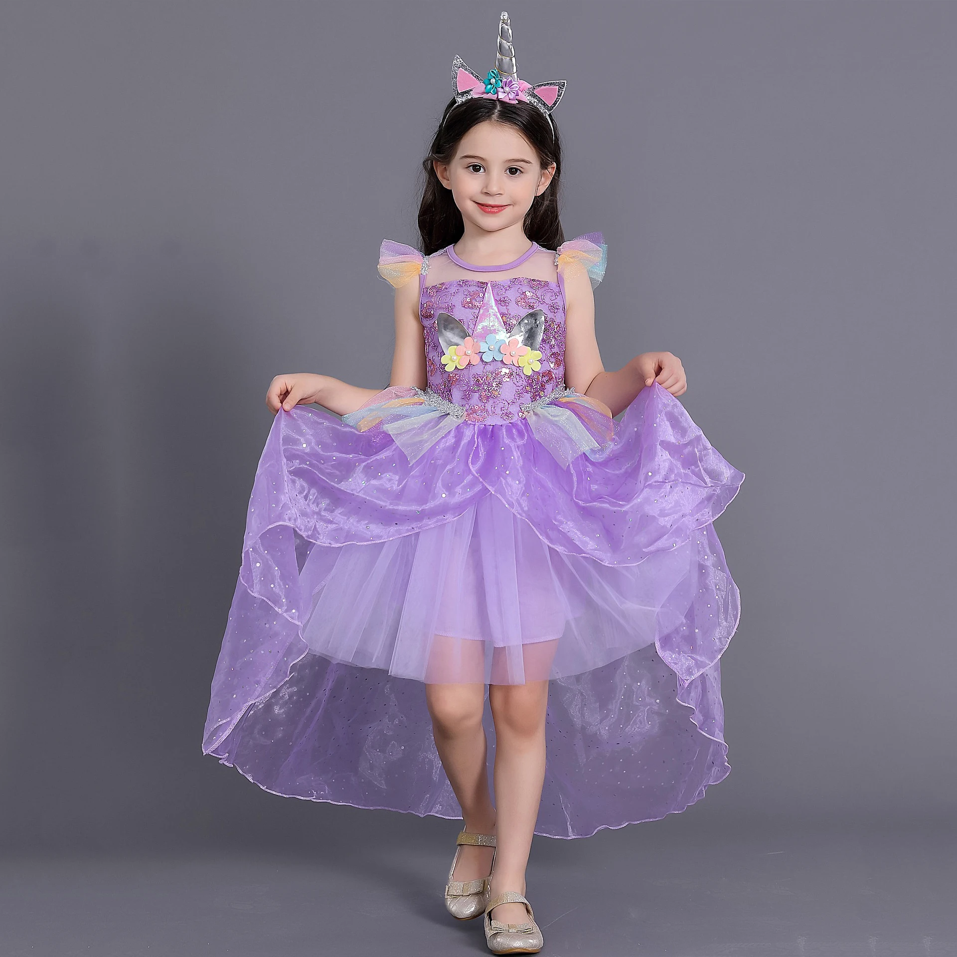 Fluffy Tulle Unicorn Birthday Party Tutu Dress Girls Christmas Outfits Ball Gown Kids Dress Girls Children's Halloween Costume