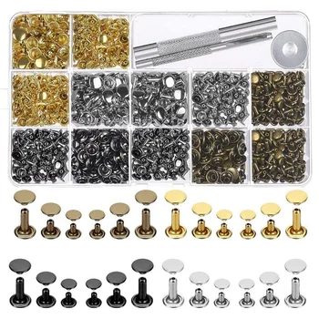 

480 Sets Leather Rivets 4 Colors 3 Sizes Leather Rivets Double Cap Rivet Tubular Metal Studs with 3 Pieces Setting Tool