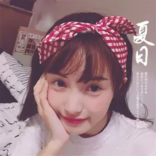 Трехъядерный корейский стиль лесной дом Стиль Знаменитостей красный и белый плед повязка на голову Южная Корея железная проволока кролик Ушастый