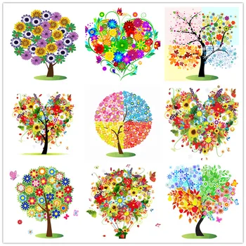 

Mosaic Embroidered Cross Stitch Cartoon Flower Tree Picture Home Decoration Gift Round 5D DIY Diamond Painting Cross Stitch Set