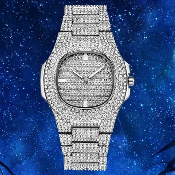 

Mens Quartz Watches Starry Rhinestone Men's Hip-hop Watches Men Stainless Steel Waterproof Casual Quartz Clock Relogio Masculino
