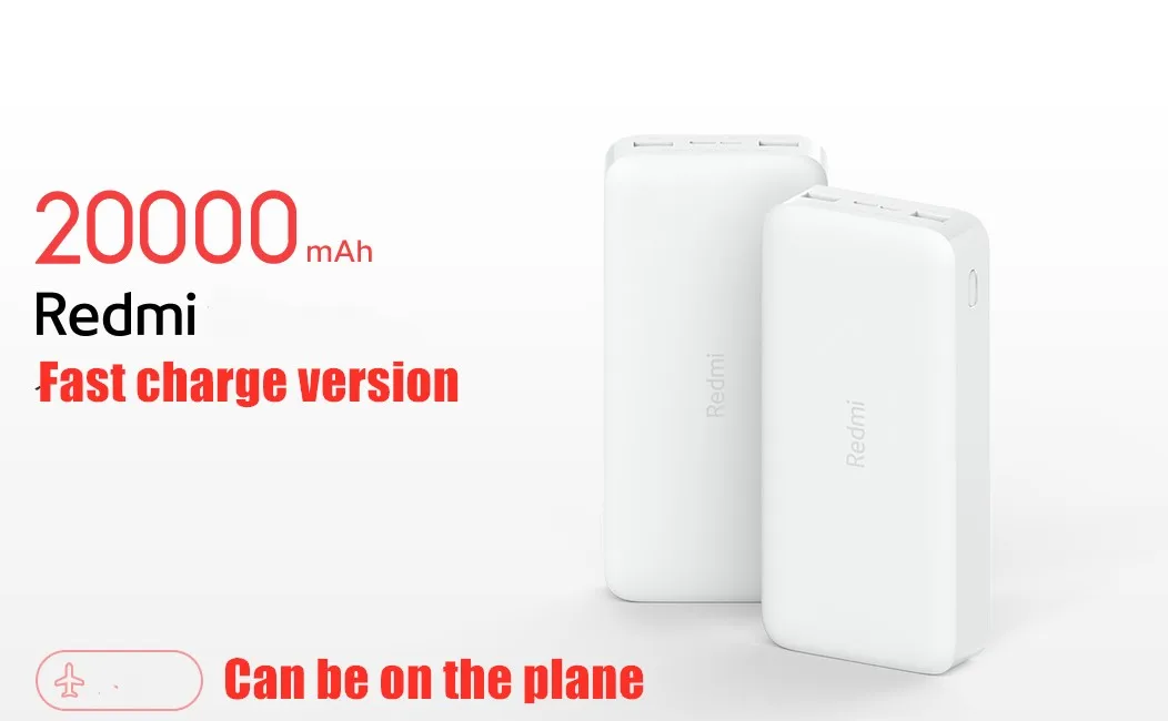 Xiaomi Redmi 20000mAh 18W QC3.0 power Bank Быстрая зарядка версия белый большой емкости power Bank портативное зарядное устройство для телефона