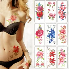 

28 Designs Waterproof Temporary Colorful Flowers Tattoo Stickers Flash Fake Body Tattoos for Women