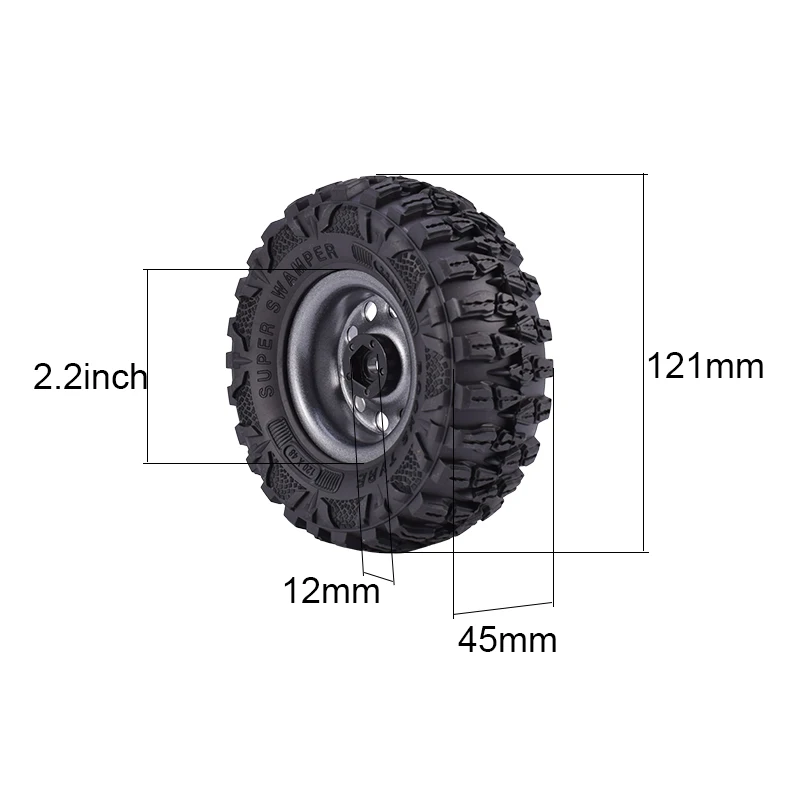 4 шт. 2,2 дюймов резиновые шины и Титан серый/черный металлический обод колеса, фитинги для 1:10 осевой SCX10 Traxxas Crawler RC Гусеничный RC автомобиль