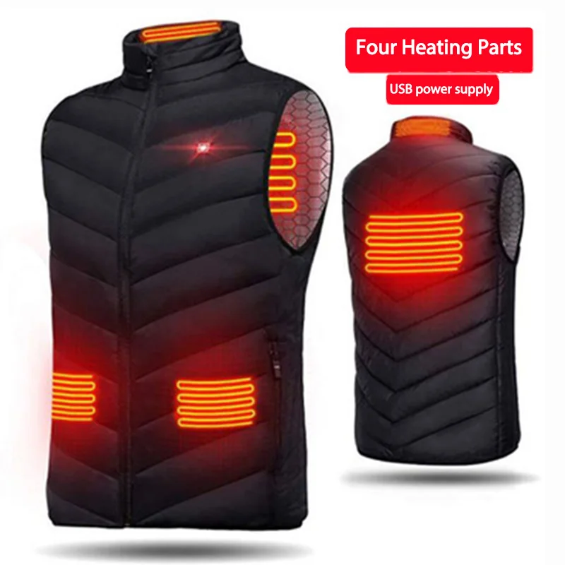 

ZYNNEVA New Winter Electrical Heated Vest Men Women USB Heating Coat Back Neck Adbomen Four Fevers Warm Hiking Clothing GC1152