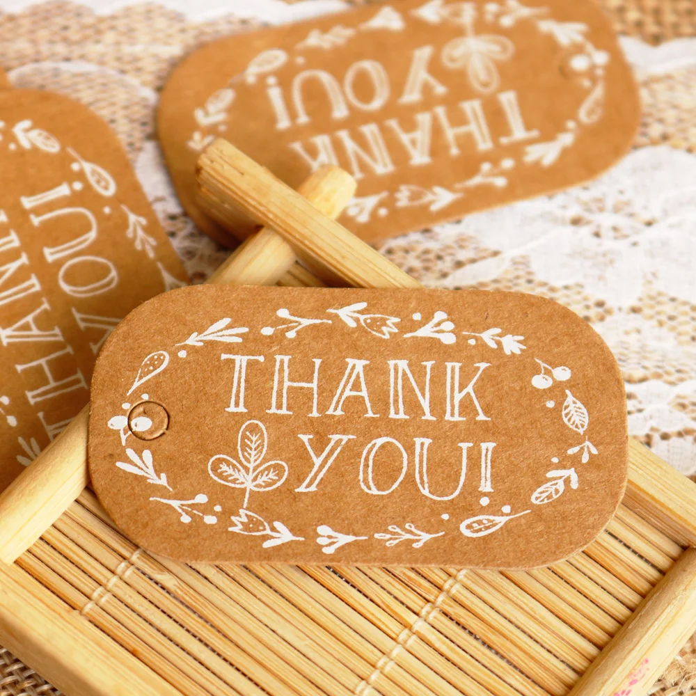 

50pcs Brown Paper Gift Tag Label Thank You Garland Kraft Paper Tag Handmade Party Wedding Favors Cookies Decorative Tag