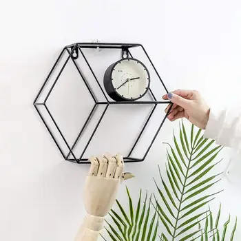

black Wall Shelf Storage Hanging Decor Hexagonal Geometric Storage Frame Iron Grids Kid Room DIY Wall Decoration Holder @25