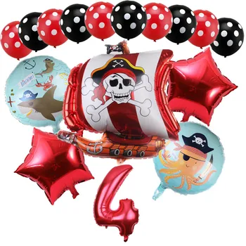 

16Pcs Pirate Ship shark Balloons Skull Polka Dot Latex Helium Number Balloon Birthday Theme Party globos Wedding decor supplies