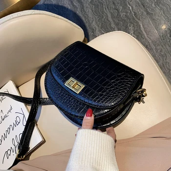 

Stone pattern Saddle bag 2019 Fashion New High Quality PU Leather Women's Designer Handbag Lock Shoulder Messenger Bag Purse
