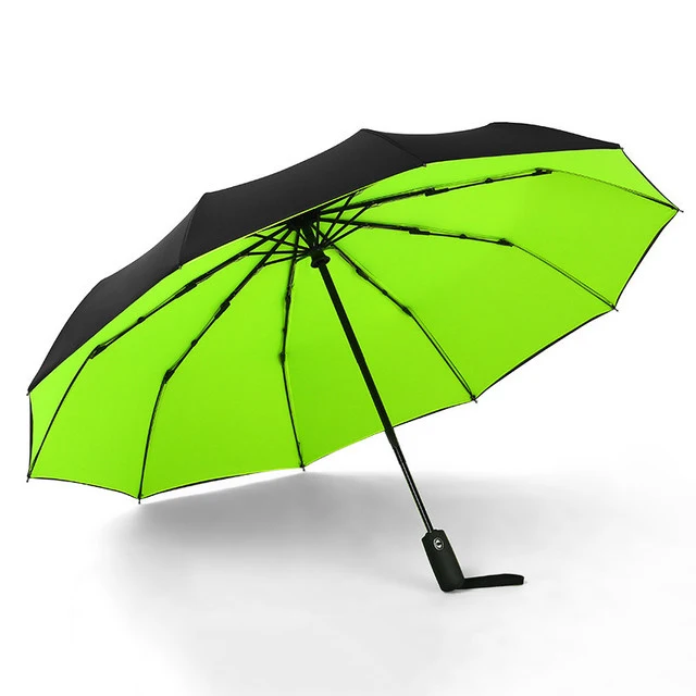 Double green Трехскладной полностью автоматический зонт от дождя, женский Автоматический роскошный большой Ветрозащитный зонтик для гольфа для мужчин, черный 10 ребер большой зонтик - Цвет: Double green