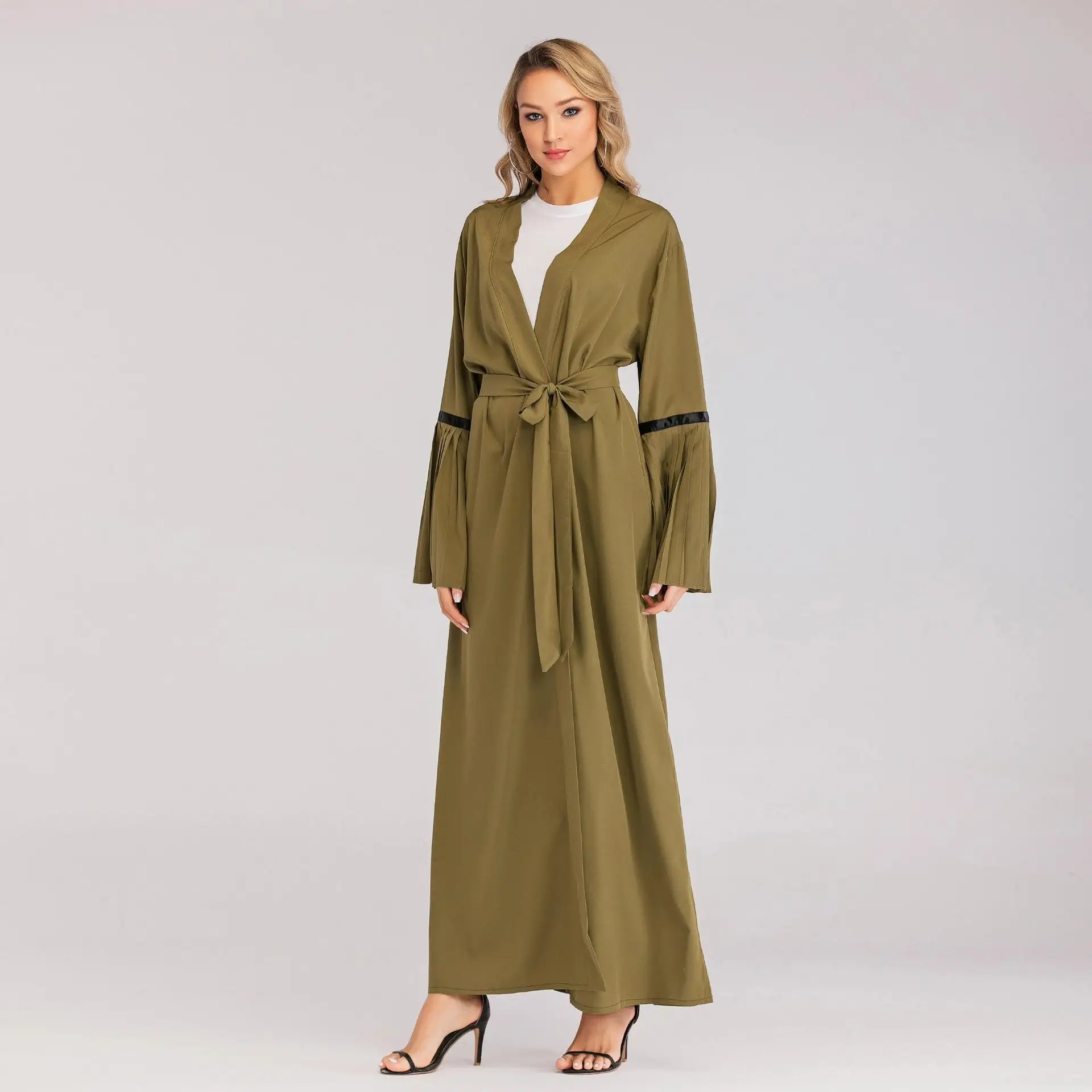 Дубай Стиль abaya открытый кардиган-кимоно кафтан женские мусульманские Длинные Макси платье Арабский исламский одежда с поясом плиссированные модные